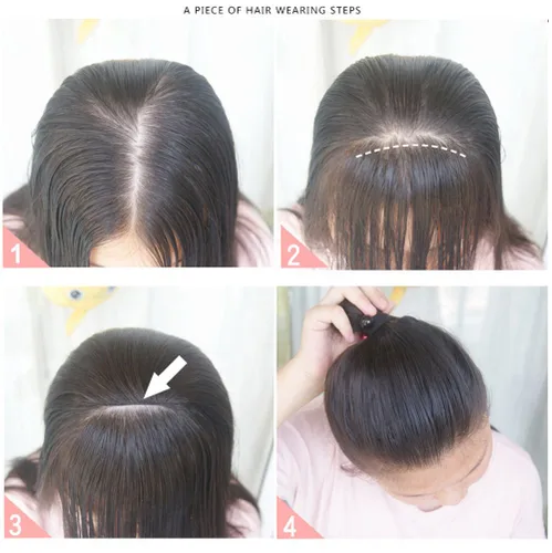 Miniatura 6 de 2 clips en la parte superior de cabello humano con cierre de peluca para cabello fino de 10 pulgadas para mujer (marrón oscuro)