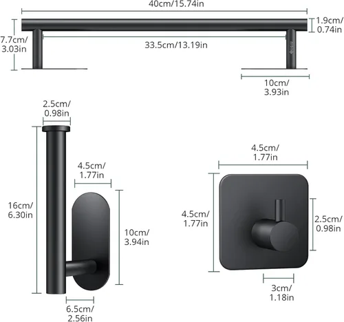 Miniatura 2 de JiGiU Toallero de 16 pulgadas, juego de accesorios de baño autoadhesivos con soporte para papel higiénico y 3 paquetes de ganchos para toallas, kit
