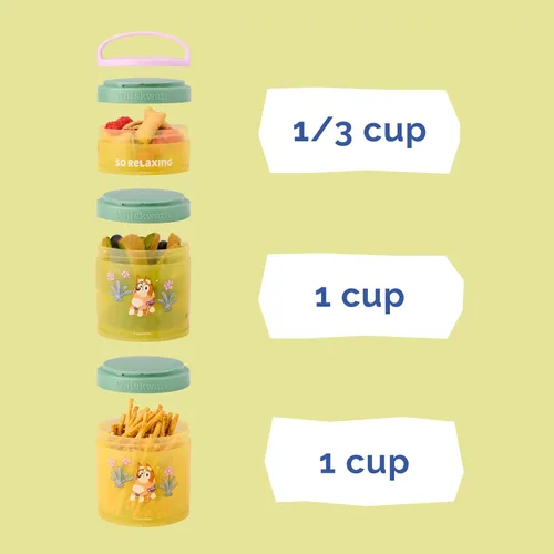 Miniatura 4 de Whiskware Bluey - Contenedores apilables para aperitivos para niños y niños pequeños, 3 tazas apilables para aperitivos para la escuela y viajes