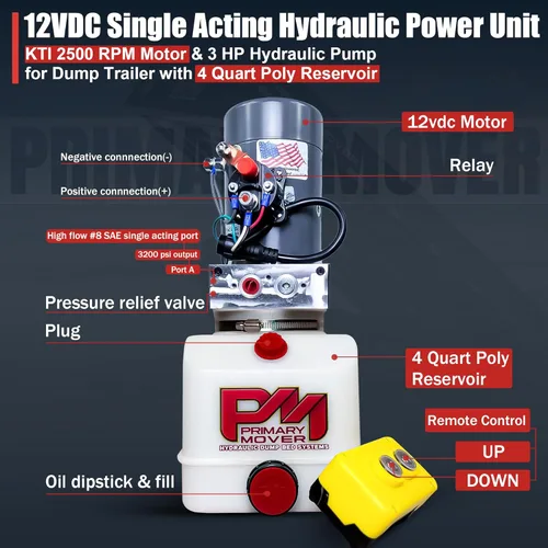 Miniatura 2 de Bomba hidráulica KTI de 12 Vcc de efecto único de 4 cuartos para remolque de descarga - Unidad de potencia hidráulica - Bomba de remolque