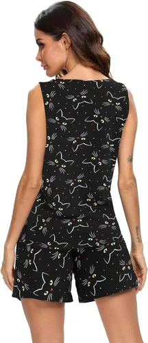 Miniatura 4 de ENJOYNIGHT - Conjunto estampado de pijama con parte superior sin mangas y pantalones cortos, para mujer