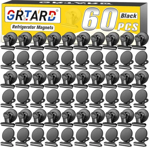 Miniatura 30 de Grtard Paquete de 12 clips magnéticos, imanes de nevera, clips magnéticos fuertes resistentes, clip magnético para pizarra blanca para oficina, Negro