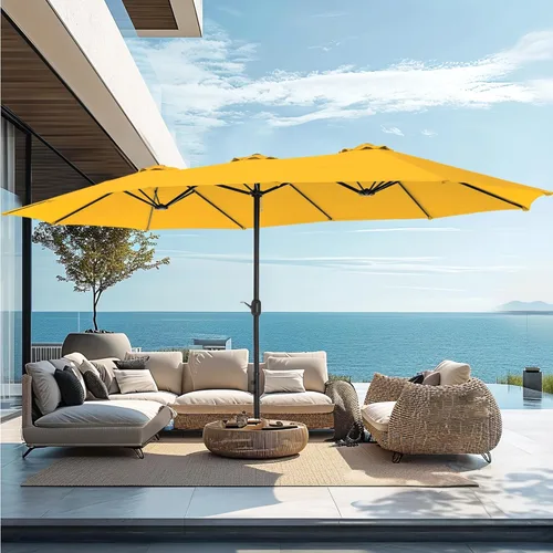 Miniatura 12 de PHI VILLA Sombrilla grande de 15 pies para patio con base incluida, sombrilla de doble cara rectangular para exteriores de gran tamaño con soporte