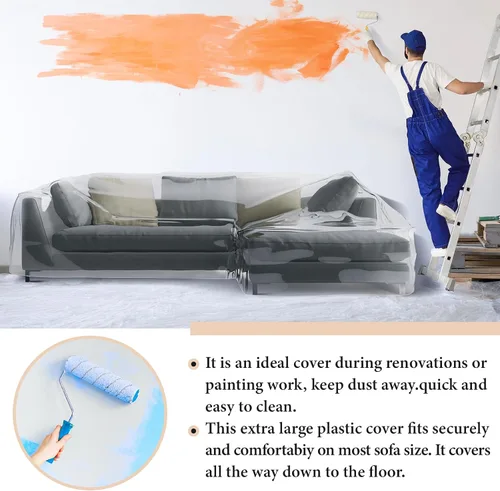 Miniatura 6 de Fanfanwin Funda transparente para sofá en forma de L de 106" x 59" x 42" Funda gruesa y resistente impermeable de vinilo para sofá seccional