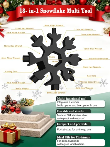 Miniatura 3 de ZONICE Multiherramienta de copo de nieve 18 en 1 – Acero inoxidable con abridor de botellas y llave inglesa, herramienta compacta EDC para acampar