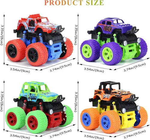 Miniatura 6 de Camión monstruo para niños de 3, 4, 5, 6, 7 años, paquete de 4 juguetes de automóvil impulsados por fricción Push and Go, juego de vehículos