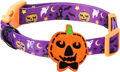Miniatura 14 de Blueberry Pet-10 patrones de otoño, Halloween, Día de Acción de Gracias, collar de perro, etc., L, Pumpkin Calabaza