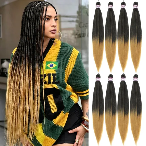 Miniatura 17 de BEFUNNY Cabello para Trenzar, Cabello para Trenzar Pre-Estirado, 24 Pulgadas 8 Paquetes Cabello Preestirado Ombré para Trenzas de Caja de Crochet
