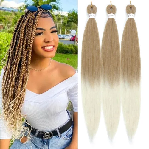 Miniatura 51 de Extensiones de cabello trenzado preestirado colorido, 3 colores, mezcla de cabello trenzado para niñas, 26 pulgadas, 3 paquetes