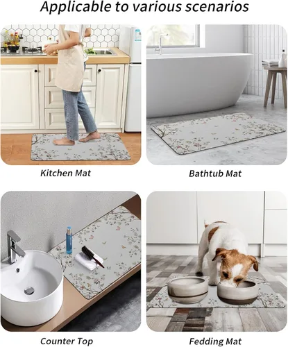 Miniatura 6 de Tapete de baño con diseño de árbol de flores, antideslizante, de secado rápido y absorbente, tierra de diatomeas, cocina, ducha, fregadero, lavable