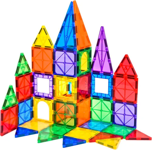 Miniatura 9 de FNJO Azulejos magnéticos, juego de construcción de 52 piezas, bloques de construcción magnéticos, juguetes STEM de construcción para niños
