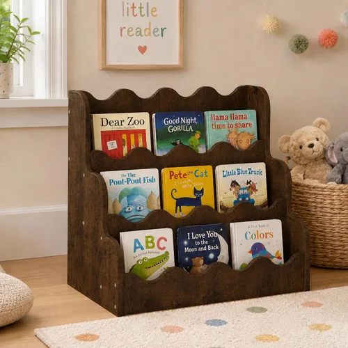 Miniatura 16 de NACHES Estantería Montessori de 4 niveles para niños, estante de madera con diseño festoneado, organizador de juguetes para guardería, dormitorio