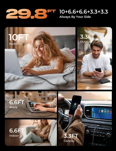 Miniatura 4 de LISEN Cable USB C a USB C, paquete de 5 [3.3/3.3/6.6/6.6/10 pies] para iPhone 17, cable C a C de carga rápida para iPad, iPhone 16 15 Pro Max, Negro