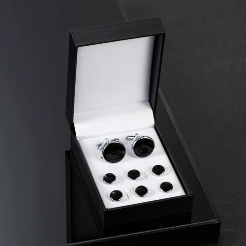 Miniatura 6 de UJOY Juego de gemelos y tachuelas en blanco, redondos, 4 colores, camisa esmoquin, botones empaquetados en caja de gemelos para hombres