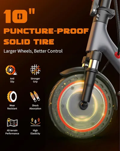 Miniatura 6 de Patinete eléctrico para adultos, motor de 500 W con suspensiones dobles, velocidad máxima de 22 MPH y alcance de 22 millas, neumático sólido de 10