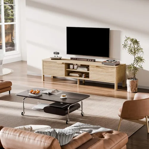 Miniatura 6 de IKALIFE Soporte de TV para sala de estar, televisores de hasta 65 pulgadas, centro de entretenimiento moderno de mediados de siglo