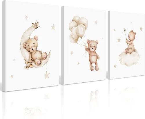 Miniatura 12 de Baccone Arte de pared para habitación de guardería con oso de peluche, póster para habitación de bebé niño o niña, decoración de pared de guardería