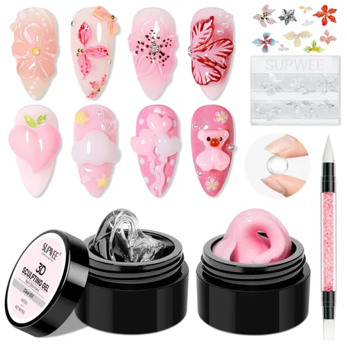 Miniatura 24 de Gel 3D para arte de uñas, gel duro sólido para esculpir uñas, no pegajoso para tallar, extensión de edificios con lápiz de arte de uñas, manicura