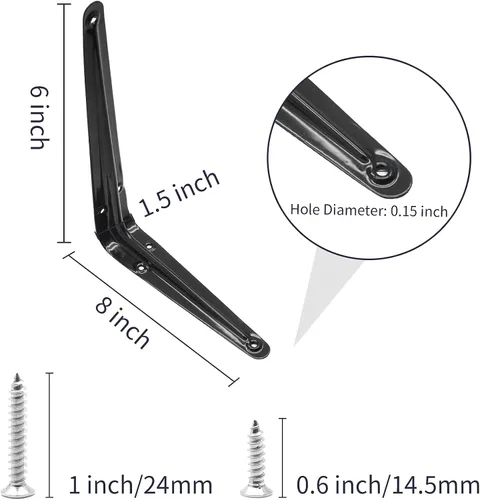 Miniatura 3 de Paquete de 4 soportes de estante de pared negros de 8 pulgadas resistentes, soportes de pared flotantes soporte L soporte colgante soporte