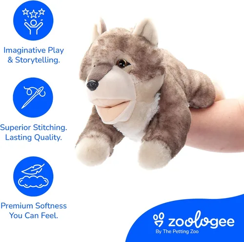 Miniatura 4 de The Petting Zoo Marioneta de peluche de mano de lobo, regalos para niños, animales de marioneta, juguete interactivo de peluche de 17 pulgadas