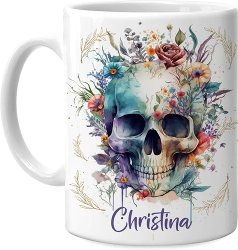 Hyturtle Taza de calavera personalizada para los amantes de las calaveras en cumpleaños, Halloween, Navidad, regalos góticos góticos para niñas y
