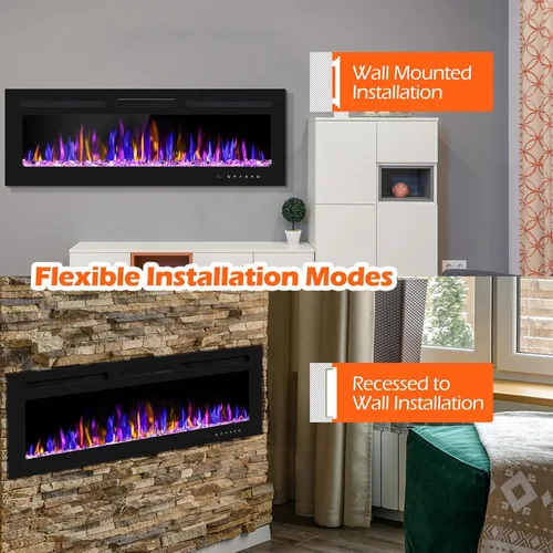 Miniatura 9 de BETELNUT Chimenea eléctrica de 50 pulgadas montada en la pared y empotrada con control remoto, calentador de chimenea de pared ultrafino de 750/1500