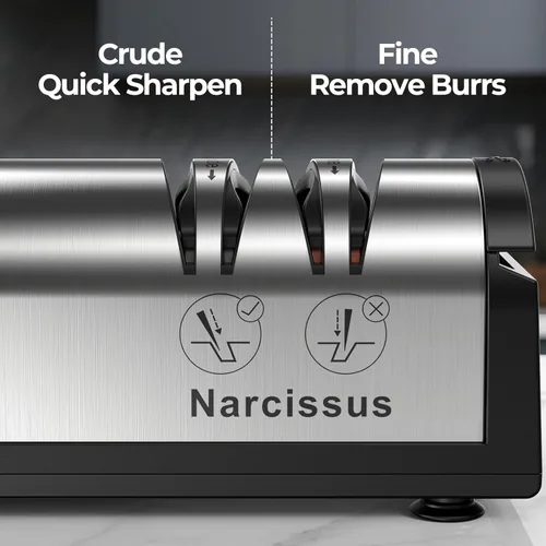Miniatura 3 de Narcissus Afilador de cuchillos eléctrico profesional de 2 etapas para afilado y pulido rápidos, con afilador de tijeras y caja de recolección
