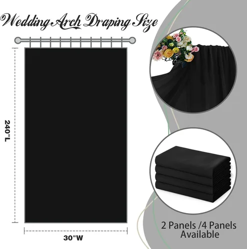 Miniatura 3 de SiinvdaBZX 2 Paneles Tela Drapeada de Arco de Boda 30" x 240" de Poliéster de Gasa Negra para Múltiples Ocasiones