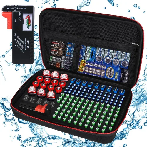 Miniatura 9 de Estuche organizador y soporte de almacenamiento de baterías con probador, bolsa de transporte impermeable, caja de seguridad