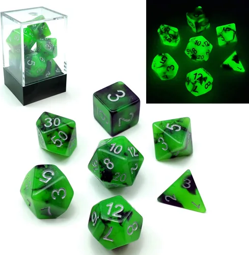 Miniatura 9 de Bescon Juego de dados poliédricos que brillan en la oscuridad de dos tonos Blue Dawn, juego de dados RPG luminosos d4 d6 d8 d10 d12 d20 d% paquete