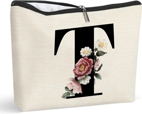 Miniatura 21 de Bolsa de maquillaje personalizada con inicial para mujer, bolsa de cosméticos con monograma, regalo de cumpleaños para mamá, regalo de dama