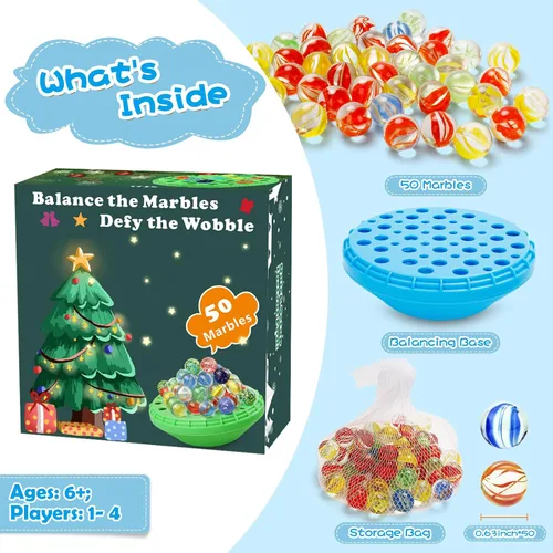 Miniatura 4 de Juego de equilibrio de canicas, 50 canicas coloridas con almacenamiento integrado, divertido desafío familiar para 1-4 jugadores, juguete educativo
