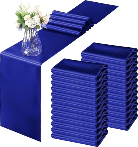 Horbaunal - Juego de 24 caminos de mesa de satén azul real de 12 x 108 pulgadas, caminos de mesa suaves para bodas, banquetes, fiestas de cumpleaños