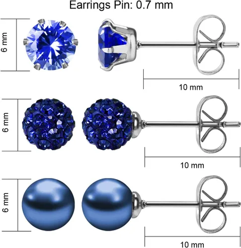Miniatura 61 de JewelrieShop - Juego de aretes de tuerca de acero inoxidable con circonitas cúbicas y perlas de imitación, 3 pares de 0.236 in