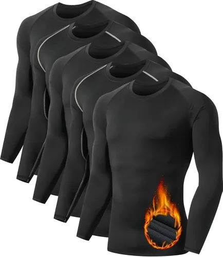 Paquete de 5 o 4 camisas de compresión térmica para hombre, forro polar, manga larga, capa base atlética, equipo de entrenamiento para clima frío