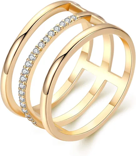 Valloey Rover Anillo apilable de diamantes delicados chapados en oro de 14 quilates con circonita cúbica, joyería minimalista regalo, Metal,