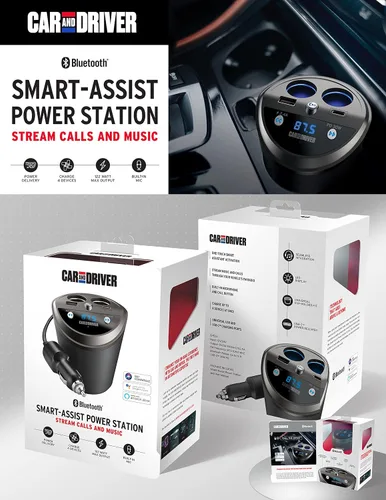 Miniatura 6 de Car and Driver Transmisor FM inteligente con soporte para vasos Bluetooth, compatible con Alexa, Siri y Google Assistant para automóvil, puertos