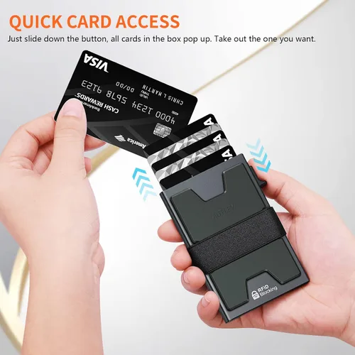 Miniatura 19 de AUTLEY Portatarjetas delgado, billetera minimalista desplegable para hombres, con bloqueo RFID y banda para efectivo (negro)