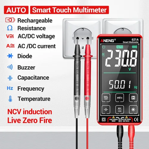 Miniatura 2 de ANENG Multímetro digital inteligente con pantalla táctil TRMS, rango automático, 9999 conteos, recargable, anti-quemadura, Ohm, Amperio, Voltímetro