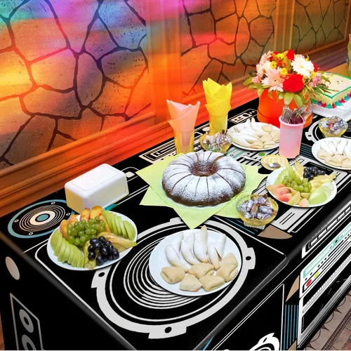 Miniatura 6 de Oudain Mantel Temático de los Años 80s y 90s de 6 Pies, Suministros para Fiesta de Cumpleaños de los 80s, Decoración de Fiesta Hip Hop, Mantel