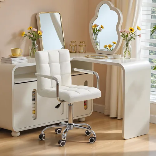Miniatura 11 de Furmax silla de oficina con respaldo medio de piel sintética, silla ejecutiva moderna, ajustable, silla de escritorio para el hogar, silla de Negro