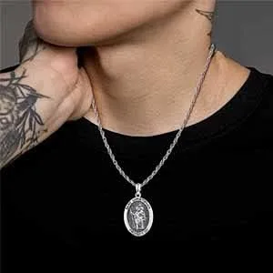 Miniatura 7 de KINGWHYTE Collar de San MiguelSan Cristóbal de plata de ley S925 con diseño de arángulo, San Miguel Protect EE. UU., joyería para regalo
