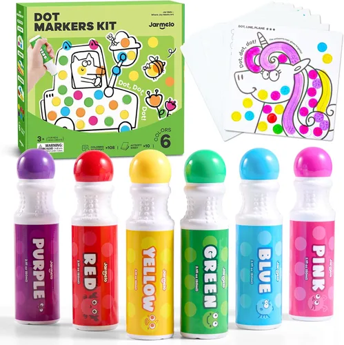 Jar Melo Marcadores de puntos lavables para niños pequeños, pinturas de puntos de 6 colores con 120 PDF impresos y 10 papeles de actividad,