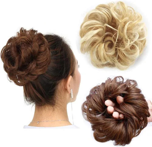 Miniatura 22 de Cabello sintético despeinado, grueso, extensiones para coleta, cabello recogido