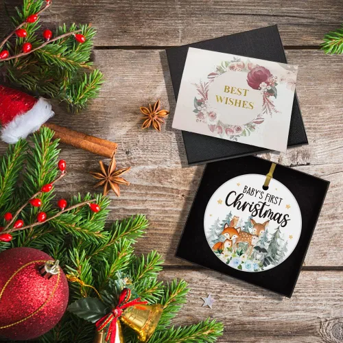 Miniatura 5 de REWIDPARTY Adorno colgante para la primera Navidad del bebé, animal del bosque, para familia, amigos, Navidad, hogar, oficina, árbol, adorno