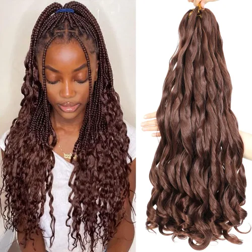 Miniatura 32 de Cabello Rizado Francés para Trenzar de 18 Pulgadas, 8 Paquetes Color Borgoña - Cabello para Trenzar Pre-Estirado con Rebote - Extensiones de Cabello