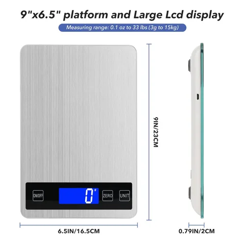 Miniatura 4 de Báscula digital de cocina de alimentos de 33 libras, graduación precisa de 1g/0.05 onzas, báscula de cocina con carga USB, acero inoxidable