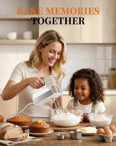 Miniatura 5 de Hand Mixer, 5-Speed Electric Mixer Handheld With 200W Turbo Ultra Power, 4 Stainless Steel Accessories Whipping Egg Cream, Lightweight Hand Mixer