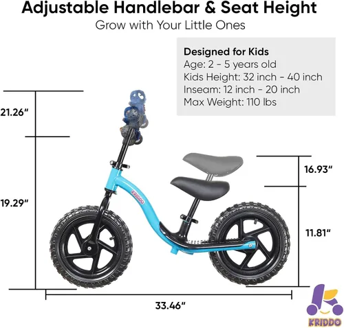 Miniatura 5 de KRIDDO Bicicleta de Equilibrio para Niños Pequeños de 2 Años, Edad de 24 Meses a 5 Años, Bicicleta de Empuje Interactiva de Aprendizaje Temprano