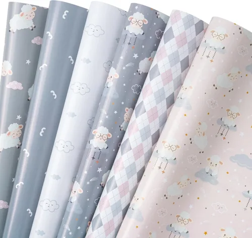 Miniatura 12 de WRAPAHOLIC Hoja de papel de regalo, 12 hojas con bonito diseño de animales para cumpleaños, vacaciones, fiestas, baby shower, 17.5 x 39.3 pulgadas